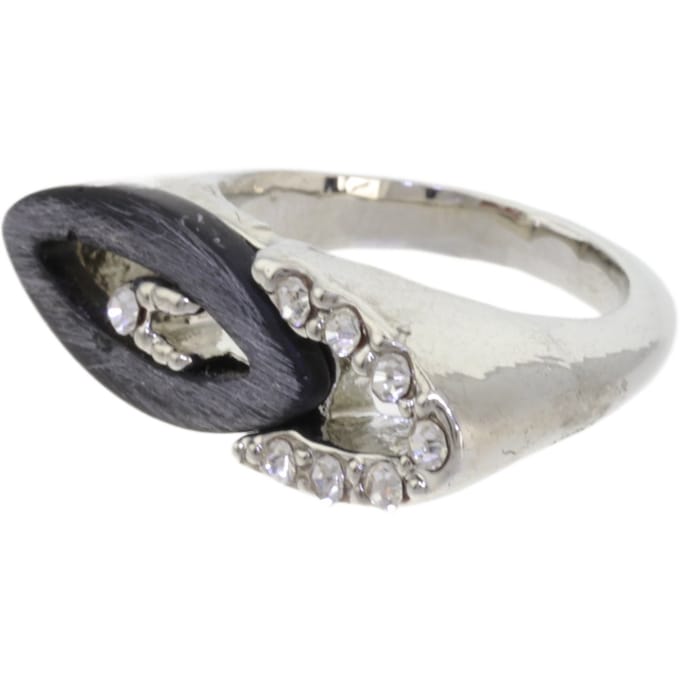 Behave – ring – Zwart – Zilverkleur – Asymmetrisch design – Kristalaccenten