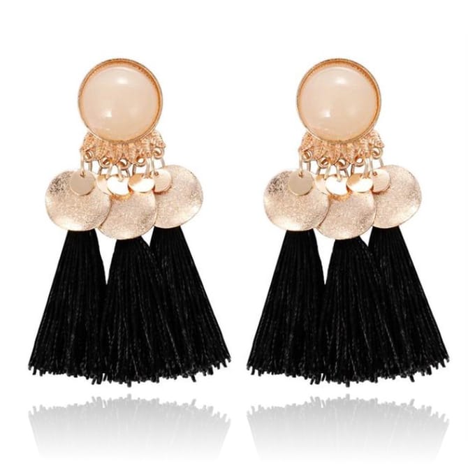 Tassel Oorbellen met Elegante Steen van Deja Jewels - Zwart