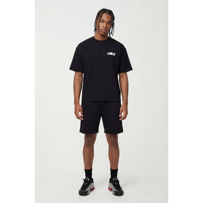 Oversized Boxy Ofcl T-shirt & Verlengd Trekkoord Baggy Short Set | Black | Size Medium