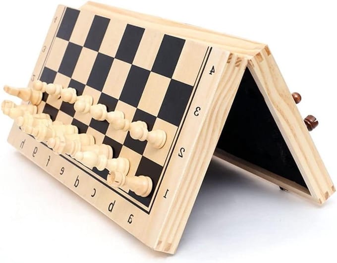 Schaakset Bord - Opvouwbaar Magnetisch - Strategisch Spel - Massief Bamboe - 29cm - Natuurlijk