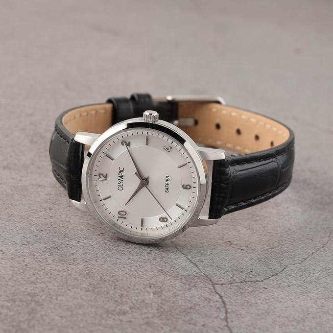 Olympic OL26DSL048 ALBA Horloge - Leer - Zilverkleurig - 29mm