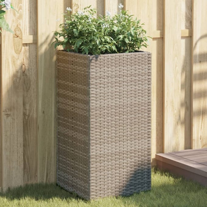 vidaXL - Plantenbak - 40x40x80 - cm - poly - rattan - grijs