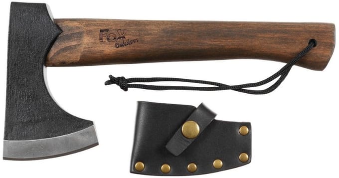 Fox outdoor Viking bijl compact met leren schede