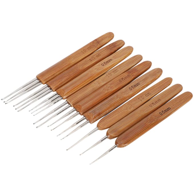 9-delige Dreadlock Haaknaald Set Enkel Dubbel 3 Bamboe Handvat Vlecht Haar Weefgereedschap brown