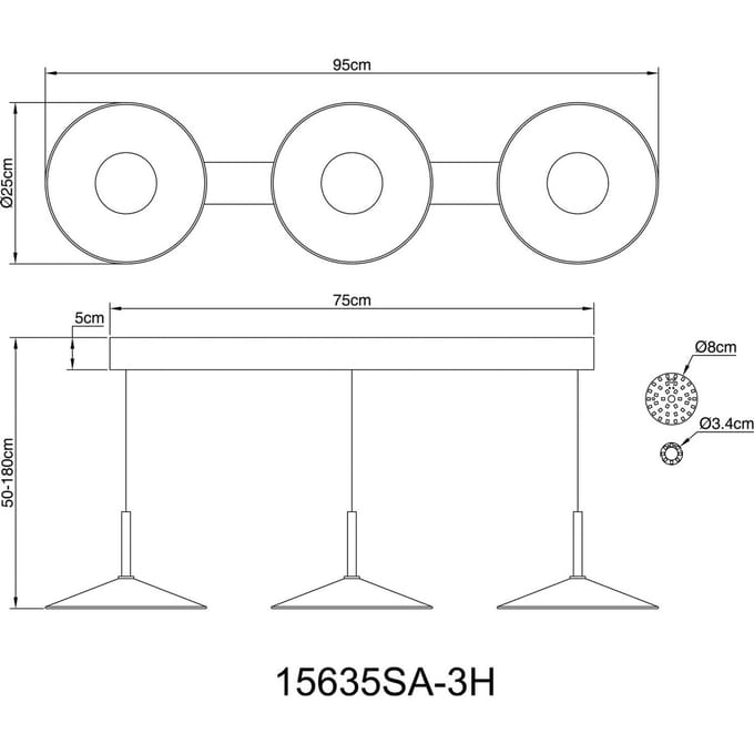 Globo LED hanglamp Lampone, zandkleurig, lengte 95 cm, metaal, 3-lamps