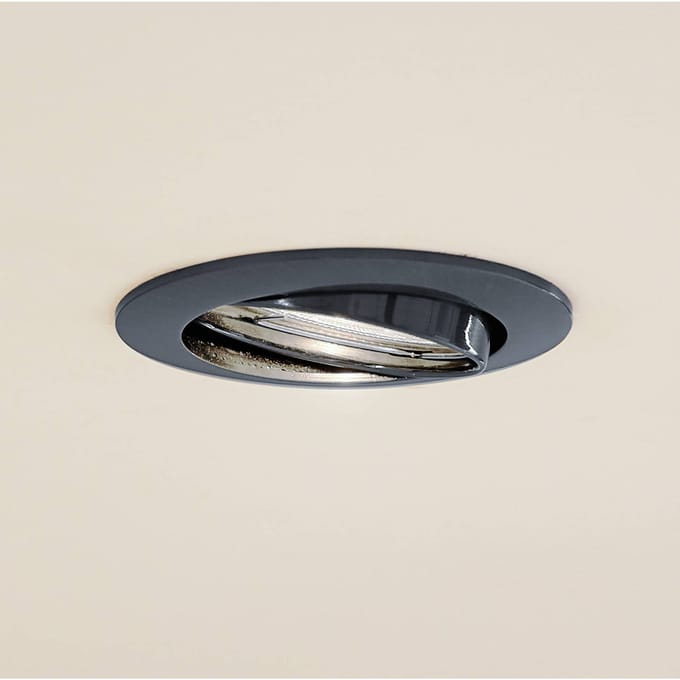 Prios plafond inbouwlamp Fibur, donkergrijs, aluminium, Ø 8,2 cm