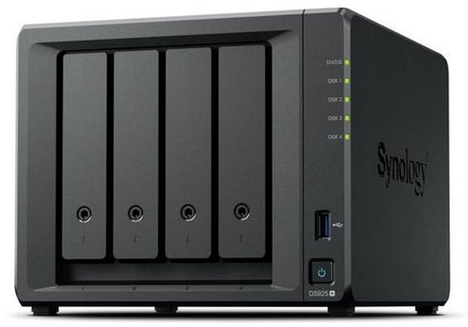 Synology DiskStation DS925+ - NAS - 4 bay (plus 2x M.2 slots) - 4GB DDR4 - 0TB - 2x 2.5G netwerk