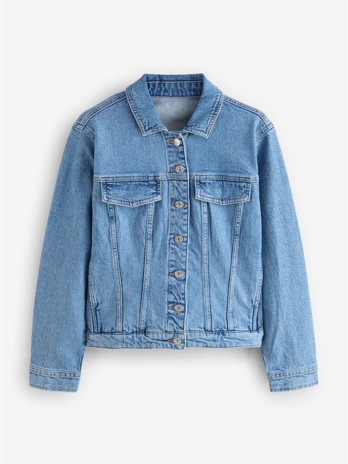 Next - Dames - Fuller Bust Fitted Denim Jacket - Petite - Blauw