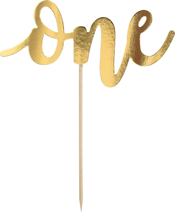 Taarttopper ONE goud - Feestdecoratie Karton -