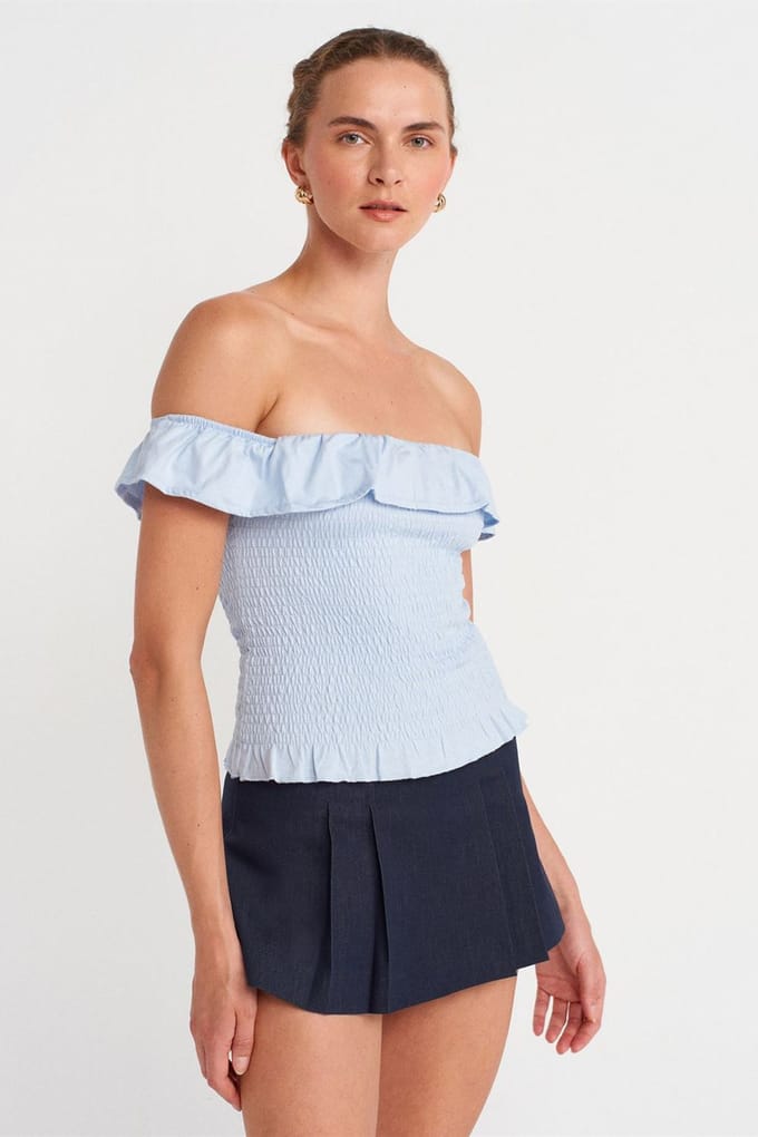 Dames Off-Shoulder Geribbelde Crop Blouse