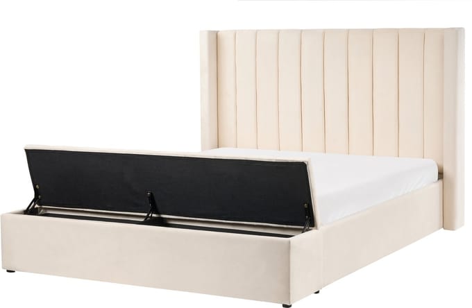 NOYERS - Bed met opbergruimte - Gebroken wit - 160 x 200 cm - Fluweel