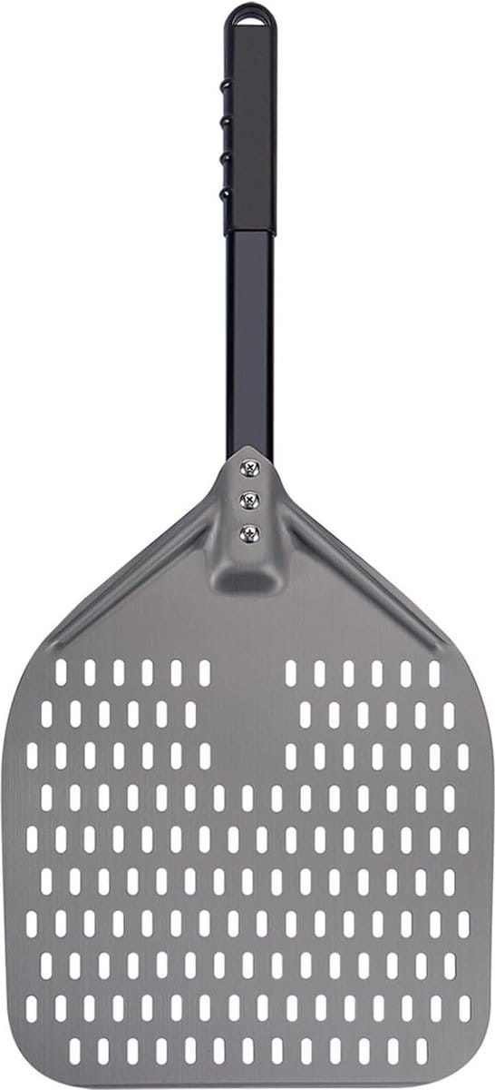 Pizzaschep Geperforeerd - Hard Geanodiseerd Aluminium - Afneembare Handgreep - Compacte Opslag - 12x14 inch