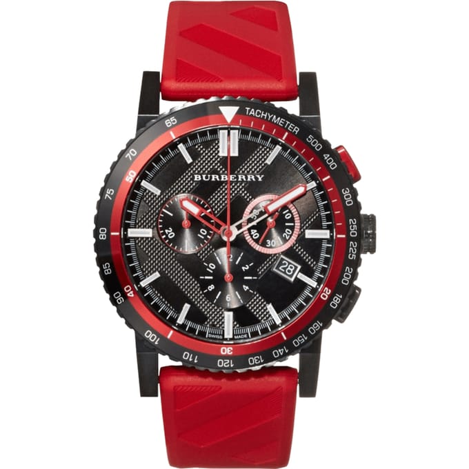 Burberry BU9805 Heren Chronograaf Horloge 42mm Rode Band