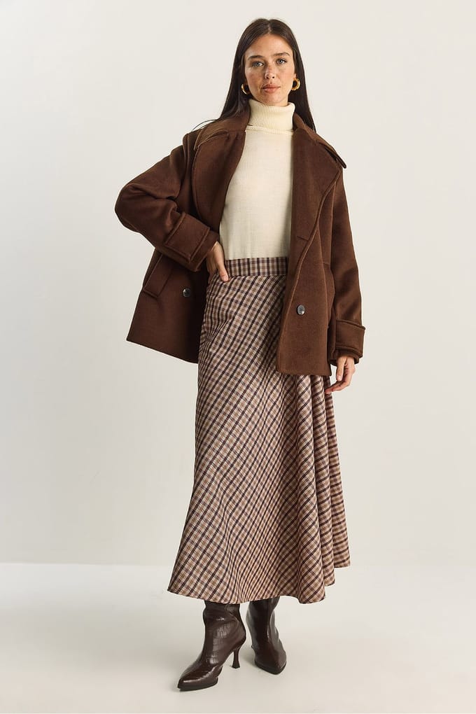 Geruite Hoge Taille Maxi Rok