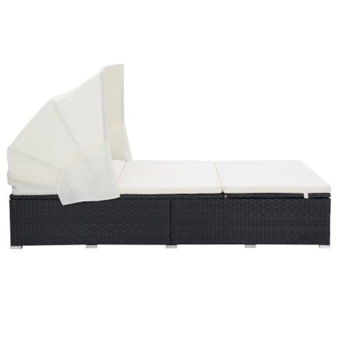 vidaXL - Ligbed - met - kussen - 2-persoons - poly - rattan - zwart