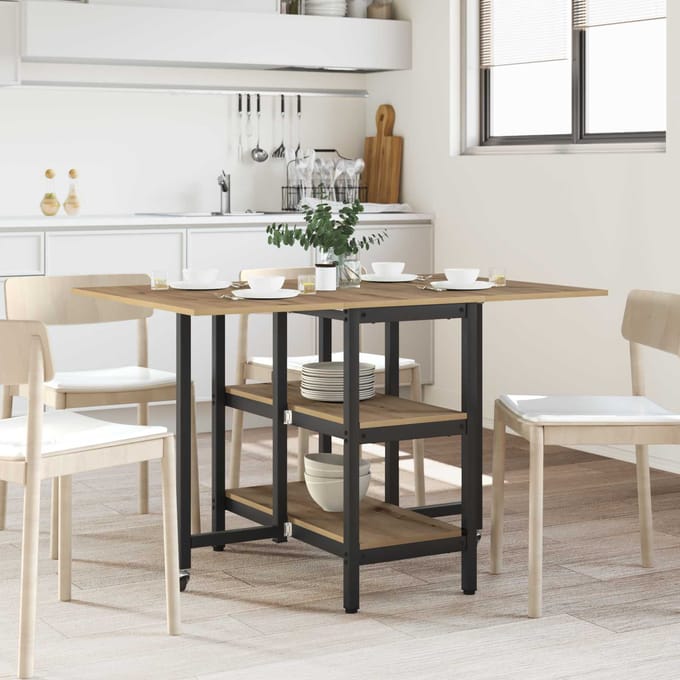 vidaXL - Eettafel - 122 - x - 80 - x - 76,5 - cm - Bewerkt - hout - Artisanaal - eiken