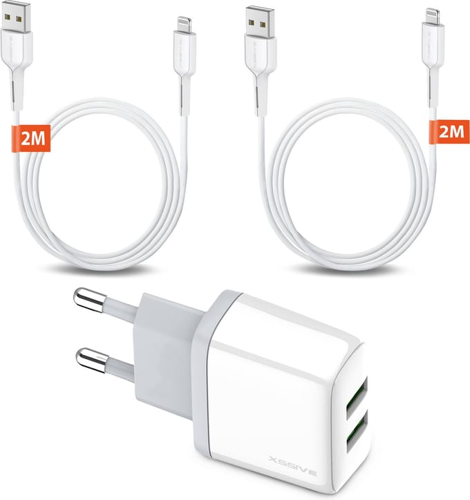 USB Oplader met 2 Poorten en 2x USB naar Lightning Kabel 2 Meter - Voor 14, 13, 12, 11, X, 8, 7, SE
