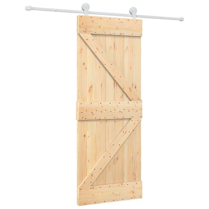 vidaXL - Schuifdeur - Natuurlijk - en - Wit - 80 - x - 210 - cm - Massief - grenenhout