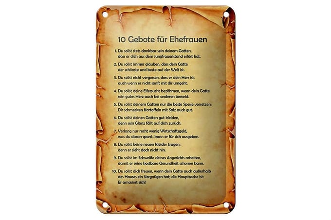 Blechschild Spruch 12x18cm 10 Gebote für Ehefrauen