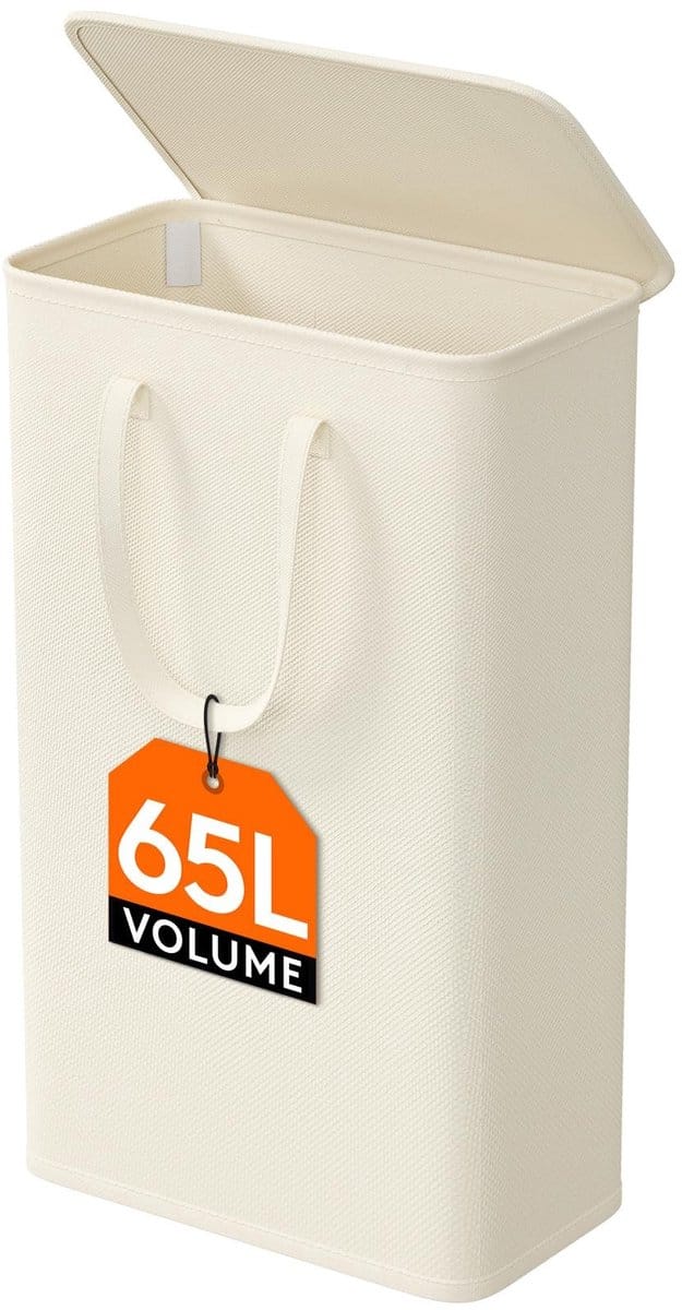 Allecto - Slanke Wasmand - Inklapbare Kledingopberger - Makkelijk Draagbaar - Wit - Grote Capaciteit 65L - Geschikt Voor Badkamer - 1 Stuks
