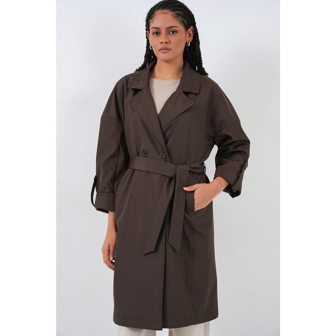 Gestrikte Dubbelgeknoopte Trenchcoat