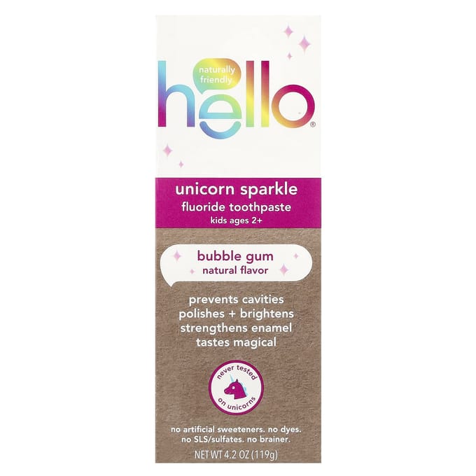 Bonjour, dentifrice pour enfants au fluor, licorne scintillante, bubblegum, 4,2 oz (119 g) white