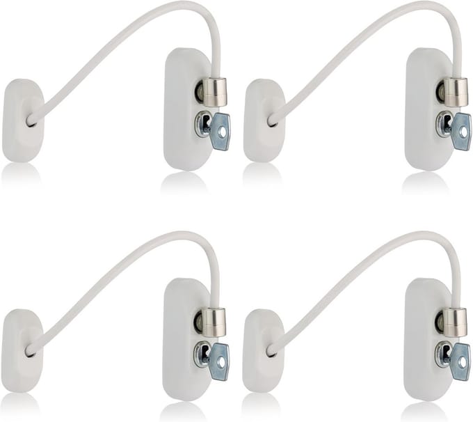 Afsluitbare Raambegrenzer 4-pack met Sleutel - 20 cm Lengte - Veiligheidsoplossing voor Kinderen - Beperk Opening tot 100 mm