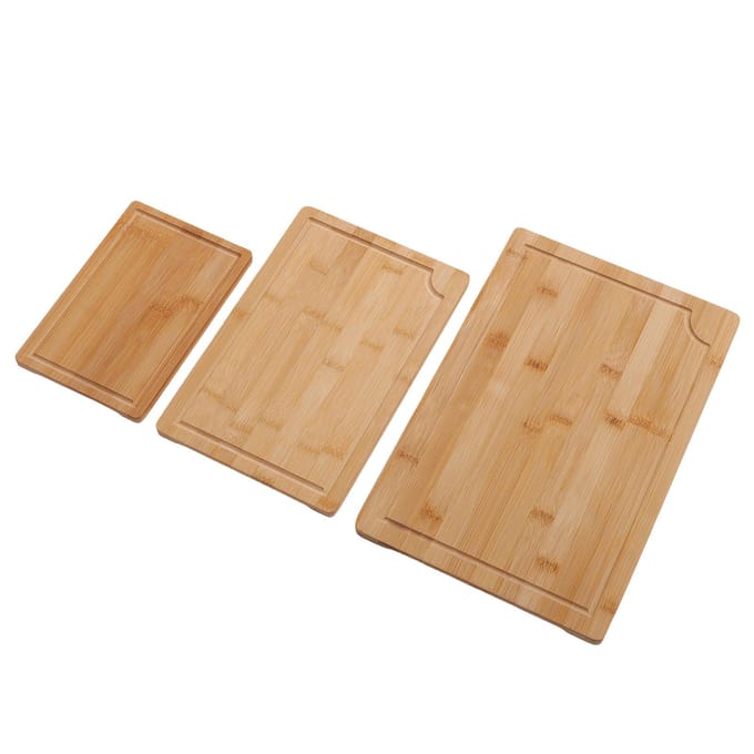 3 pièces Planches à Découper Bois Lisse Planches à Découper avec Rainures à Jus Poignées Intérieures pour Cuisine beige