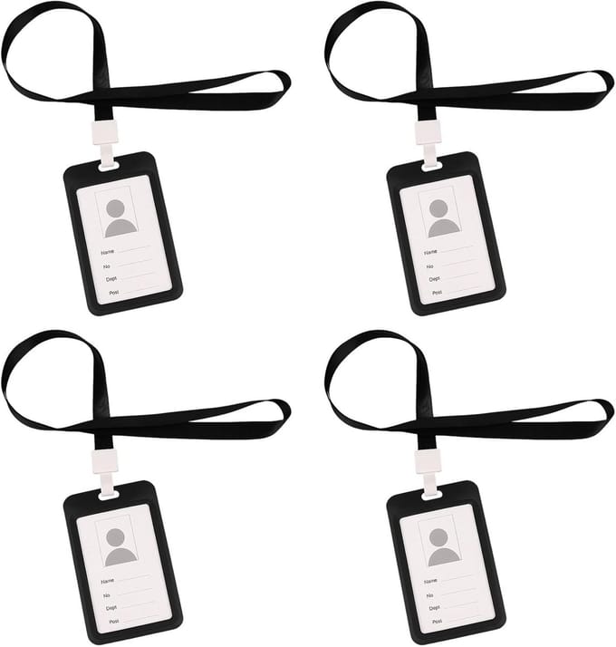 4x Verticale ID Kaarthouder met Lanyard - Verschuifbare Beschermhoes voor Pasjes en Werkpas