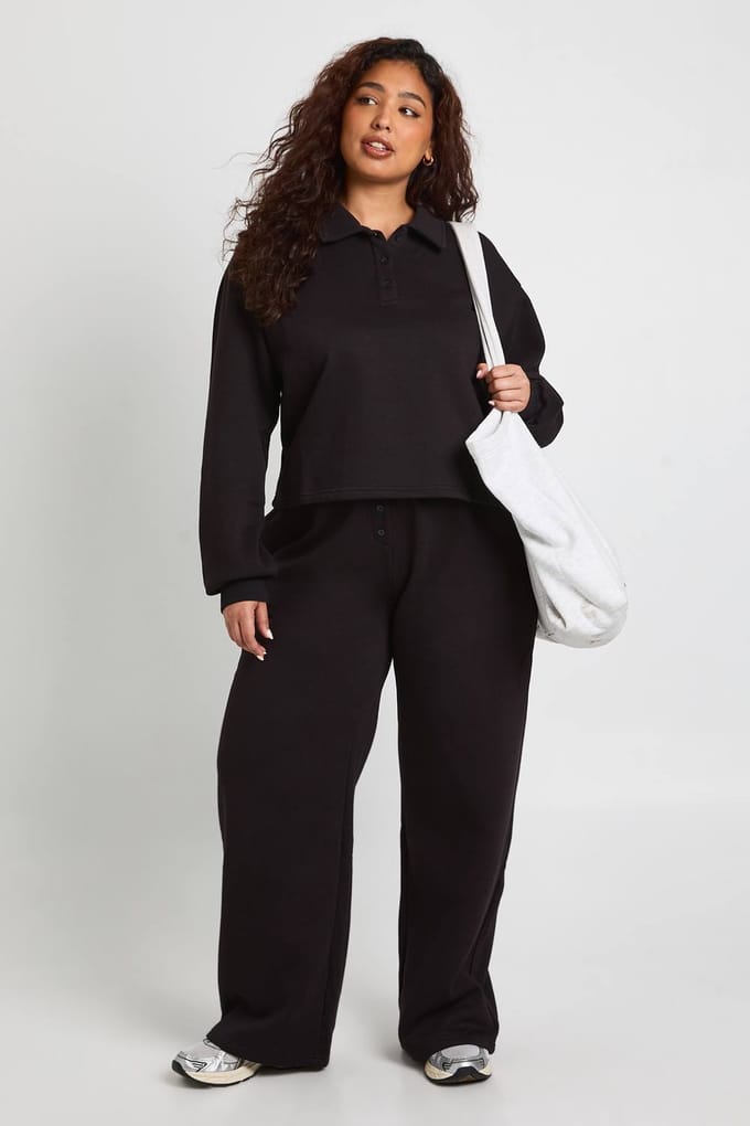 boohoo Dames Plus sweatshirt met button-down kraag | Black | Maat: 24