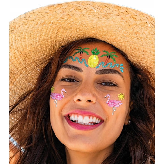Zelfklevende Strass Steentjes Stickers Voor Het Gezicht Hawaï Tropen Vakantie Zomer
