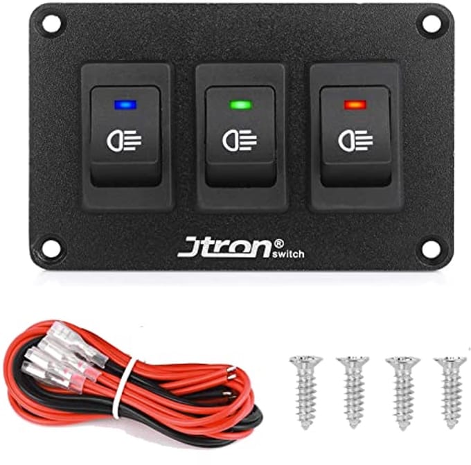 Auto schakelpaneel DC 12V 30A met LED tuimelschakelaar en 3x wipschakelaars