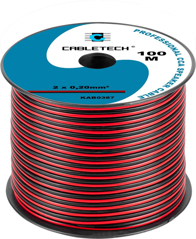 Cabletech Serie - CCA Luidsprekerkabel - 0.20mm - Zwart-Rood - 100m