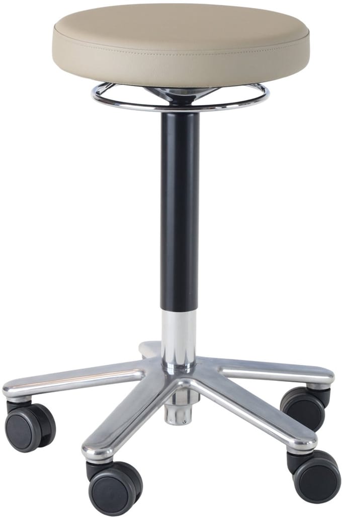 Tabouret medic - chroom gaslift en kruispoot - kunstleder bekleding - lichtbruin