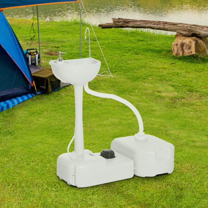 Outsunny draagbare campinggootsteen met zeepwatertanks 83X50X103 cm
