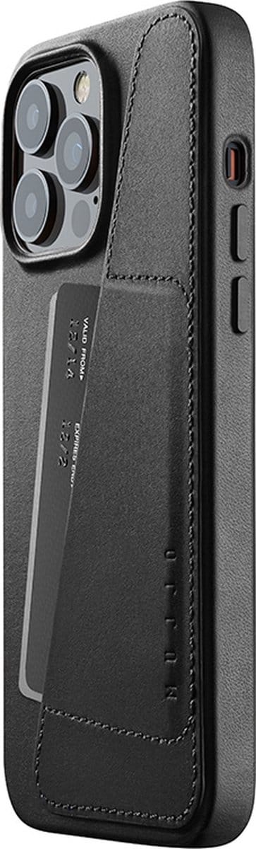 Mujjo - Full Leather Wallet geschikt voor iPhone 14 Pro Max - zwart