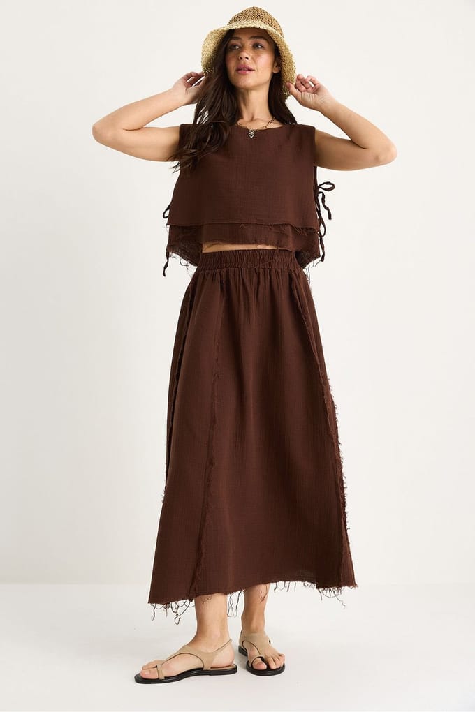 Textuur Blouse & Rok Muslin Stof Twee-Delige Set