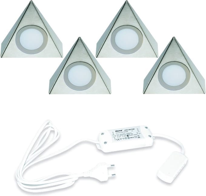 Hera Delta Led set van 4 spots onderbouw 24V/15W RVS look LVSET4DELI