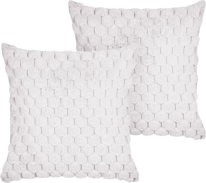 PURSLANE - Set van 2 kussens - Gebroken wit - 43 x 43 cm - Nepbont