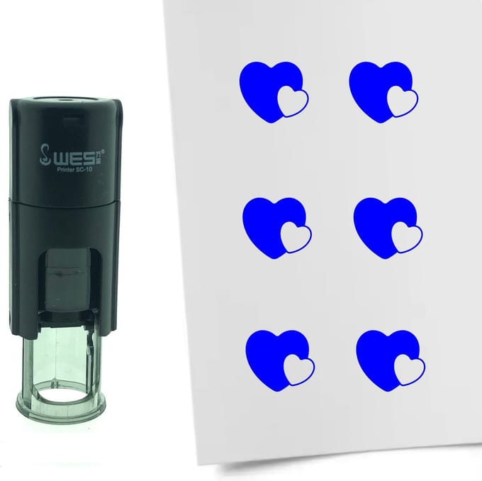 CombiCraft Stempel Hartjes verstrengeld 10mm rond - Blauwe inkt