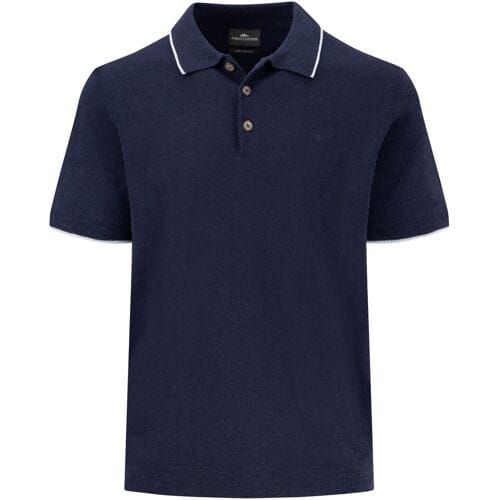Fynch-Hatton Polo Cotton Linnen Uni Color Subtle Contrast Navy / male