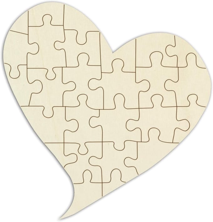 Houten Puzzel Hart - Blanco Puzzel Legpuzzel - Creatief Knutselen - Onbehandeld Multiplex - 54 x 52 cm - Natuurlijk Hout