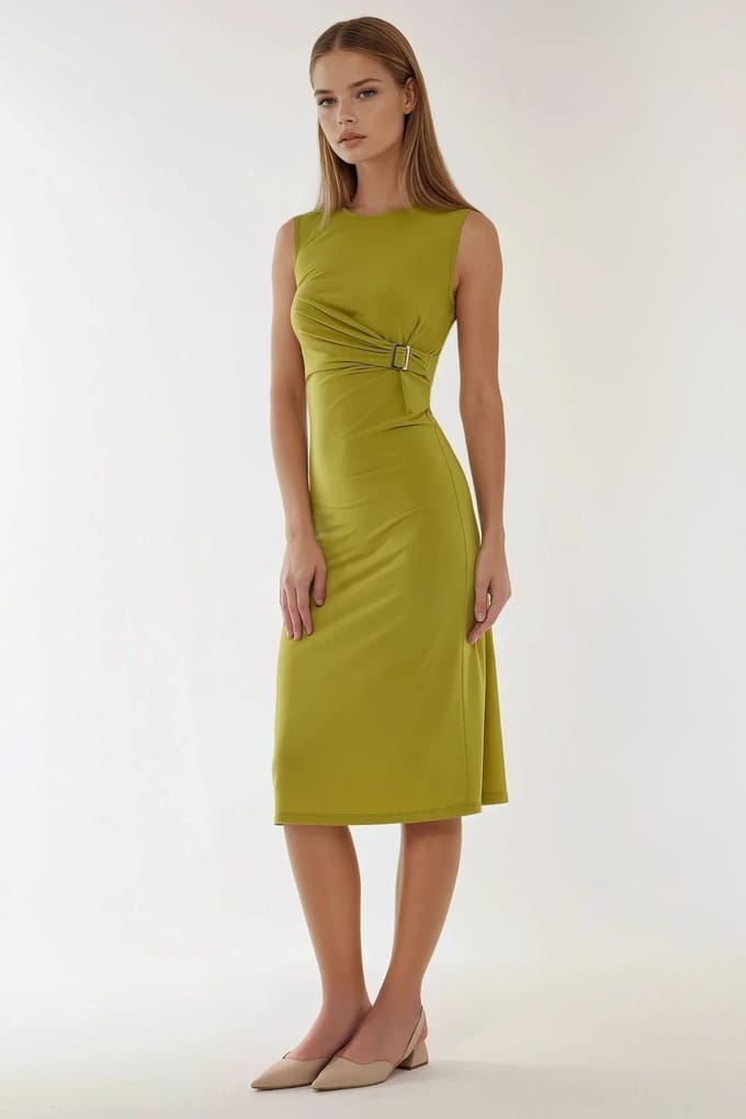 Getailleerde Midi Jurk met Ronde Hals
