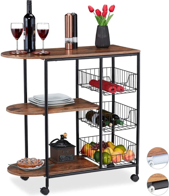 DD Roltafel - Wielen Roltafel - Keukentrolley - 83x84x37cm - Bruin