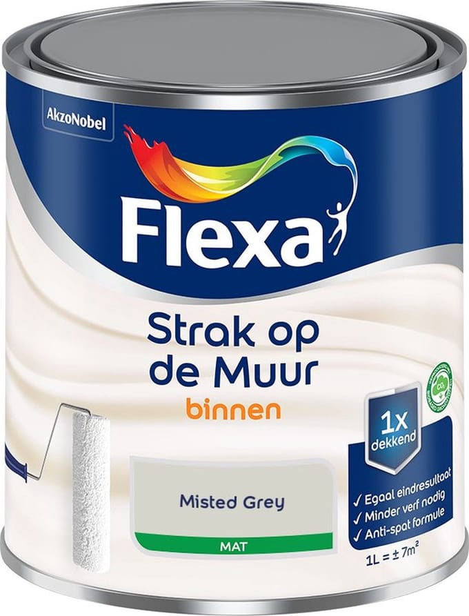 Flexa - Strak Op De Muur Binnen Mat - Misted Grey - Mengverf - 1 L
