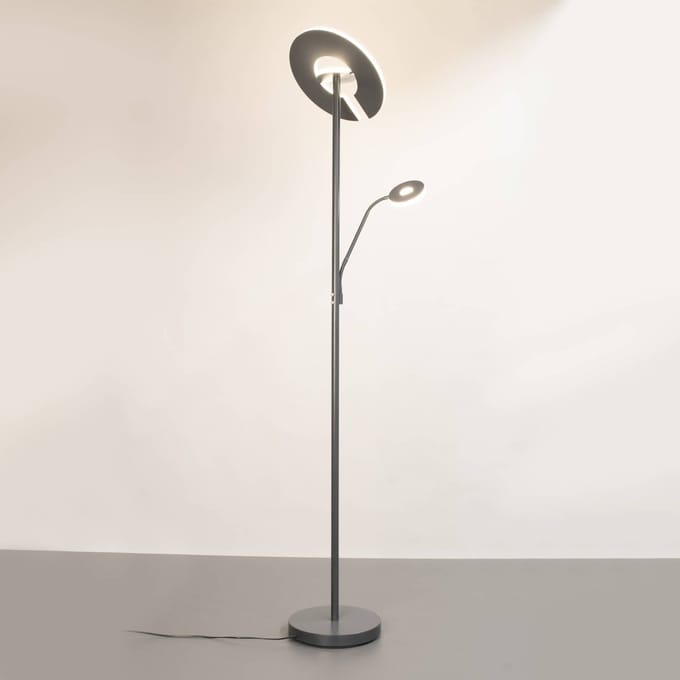 FISCHER & HONSEL LED vloerlamp Dent, zandgrijs, 180 cm, metaal, CCT, 2-lamps.