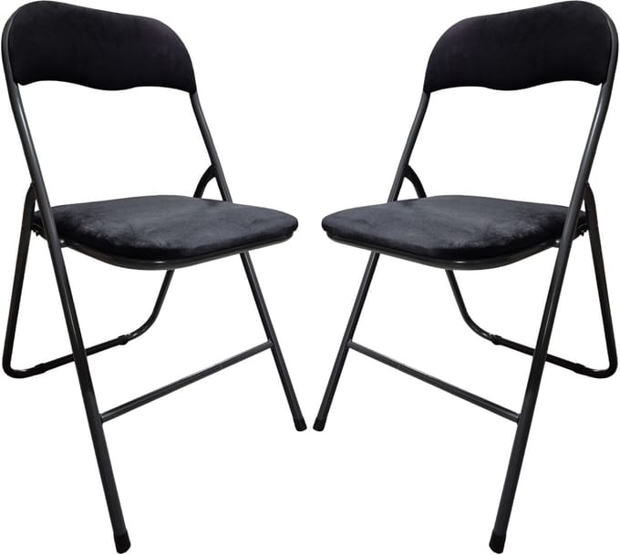 5Five Klapstoel met fluweel zitting - 6x stuks - zwart/antraciet - metaal - inklapbaar