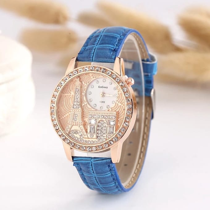 Hidzo Horloge Parijs - Ø 38 mm - Blauw - Kunstleer
