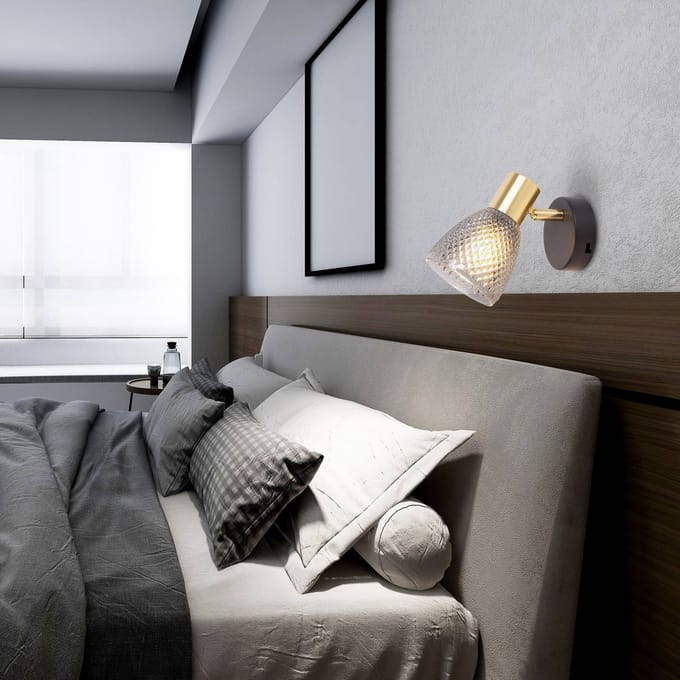 Näve wandlamp Lindita, glas, rookgrijs, E14, draaibaar