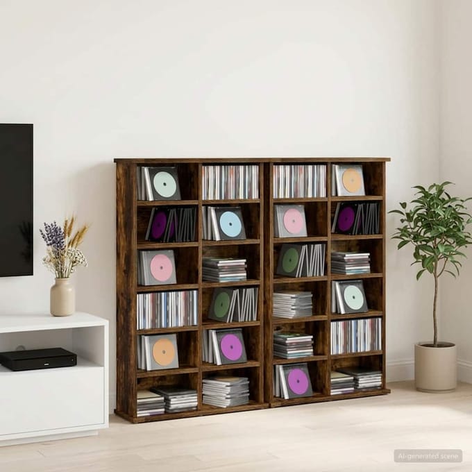 vidaXL - CD - Kast - 2 - st - Gerookt - eiken - 60 - x - 17 - x - 92 - cm - Bewerkt - hout